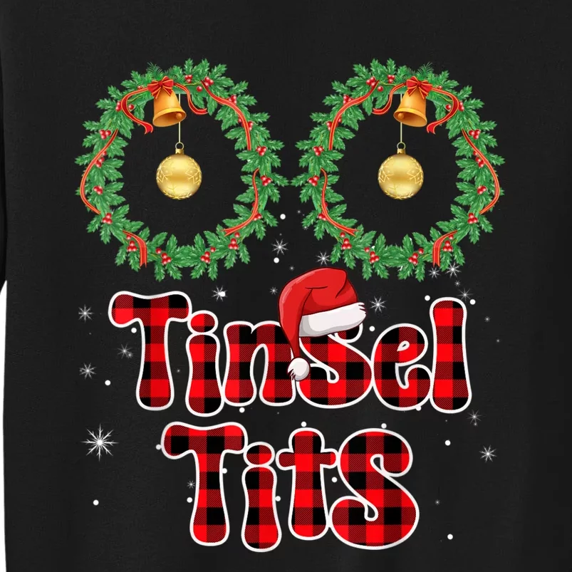 Tinsel Tits Jingle Balls Funny Matching Christmas Couple Chestnuts Red Buffalo Plaid Tall Sweatshirt