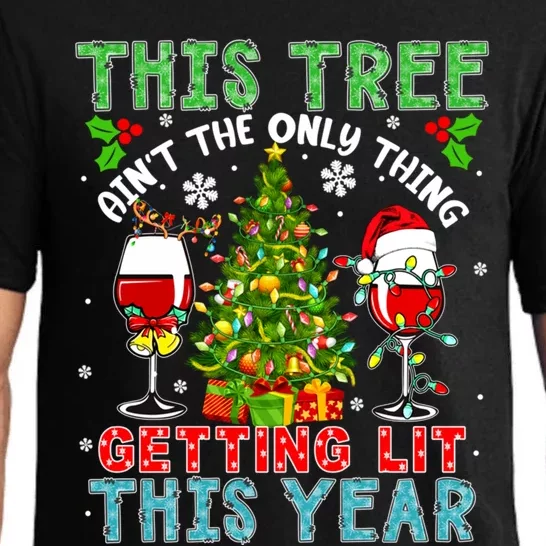 This Tree AinT Only Thing Getting Lit Xmas Two Santa Wines Gift Pajama Set