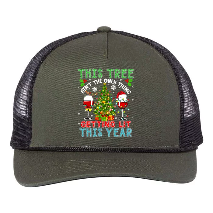 This Tree AinT Only Thing Getting Lit Xmas Two Santa Wines Gift Retro Rope Trucker Hat Cap