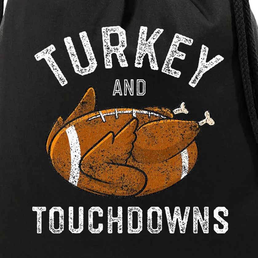 Thanksgiving Turkey And Touchdowns Football Drawstring Bag