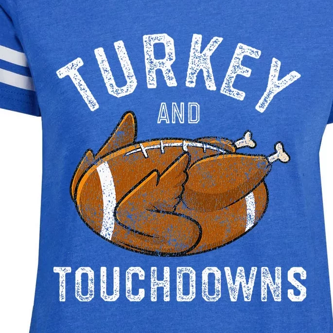 Thanksgiving Turkey And Touchdowns Football Enza Ladies Jersey Football T-Shirt