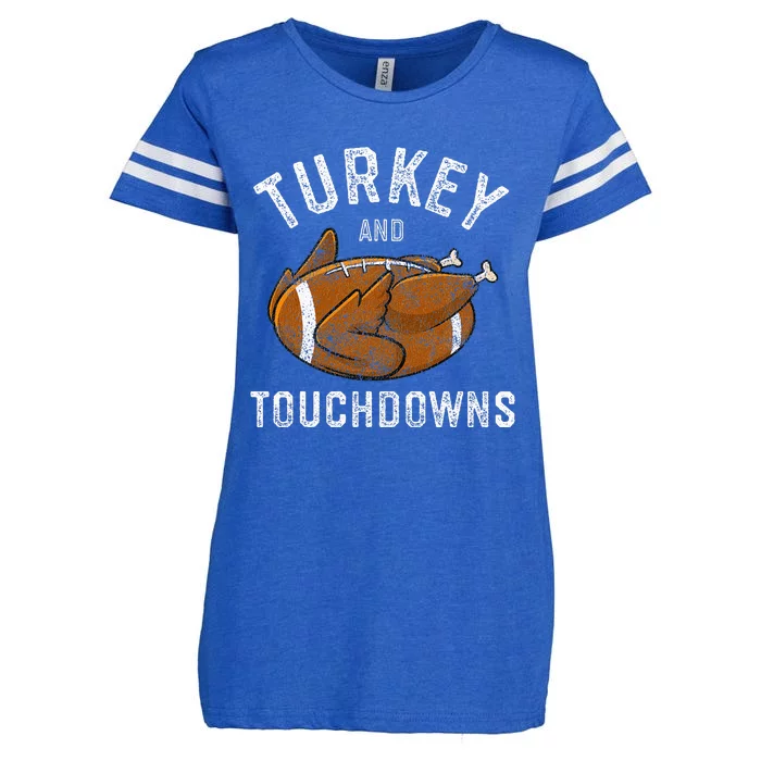 Thanksgiving Turkey And Touchdowns Football Enza Ladies Jersey Football T-Shirt