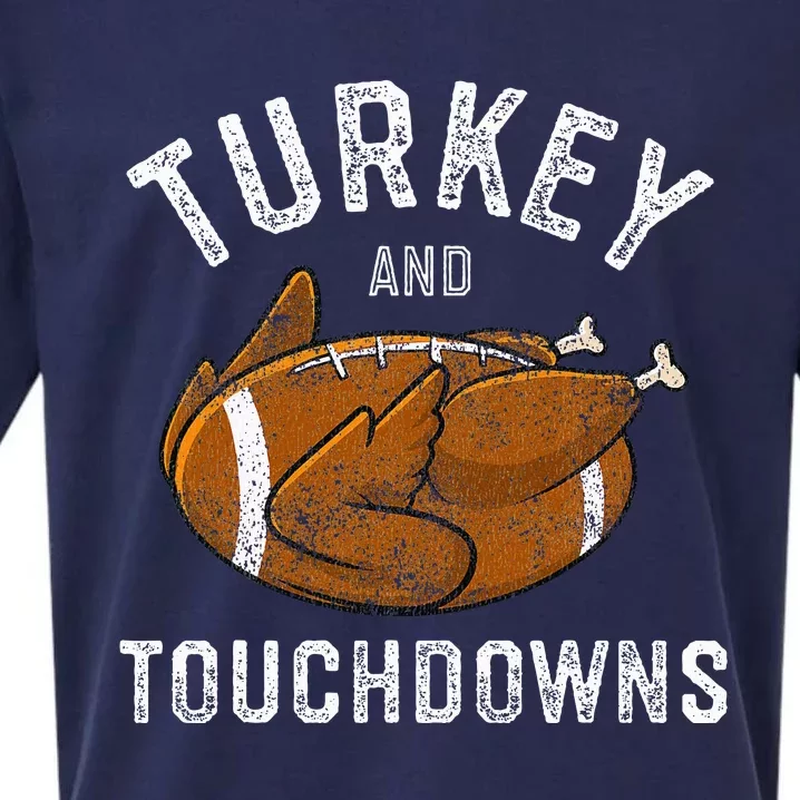 Thanksgiving Turkey And Touchdowns Football Sueded Cloud Jersey T-Shirt