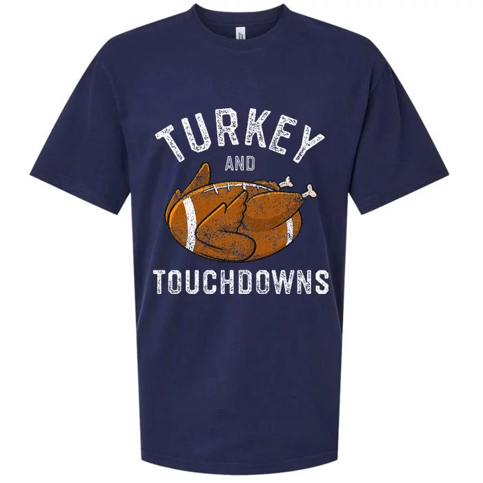 Thanksgiving Turkey And Touchdowns Football Sueded Cloud Jersey T-Shirt