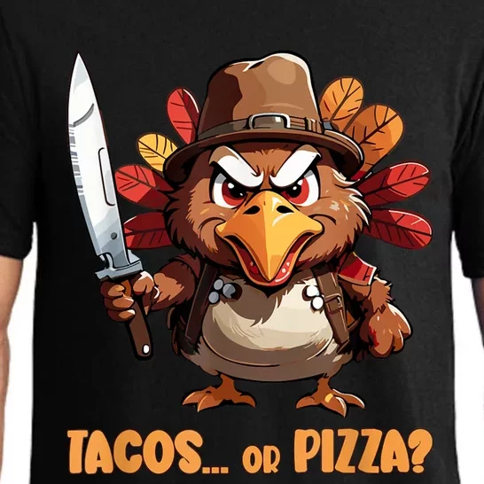 Thanksgiving Turkey Asking Eat Tacos Or Pizza Cool Pajama Set