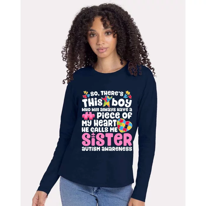 There's This Boy He Calls Me Sister Autism Awareness Womens Cotton Relaxed Long Sleeve T-Shirt