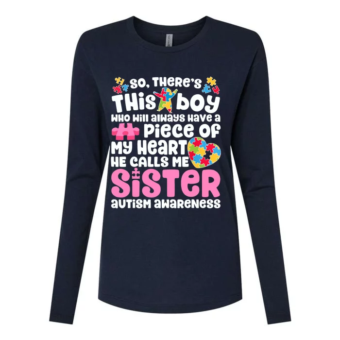 There's This Boy He Calls Me Sister Autism Awareness Womens Cotton Relaxed Long Sleeve T-Shirt