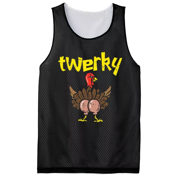 Twerky Turkey Butt Funny Thanksgiving Twerk Dance Pun Gift Mesh Reversible Basketball Jersey Tank