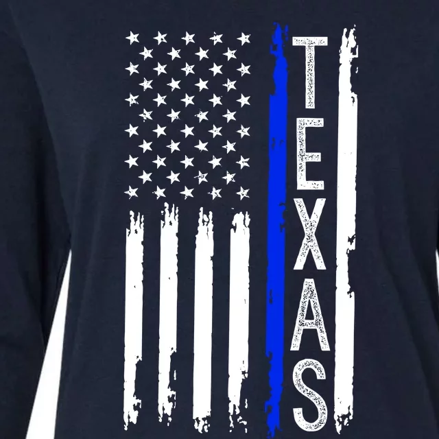 Texas Thin Blue Line Flag Police Design Womens Cotton Relaxed Long Sleeve T-Shirt