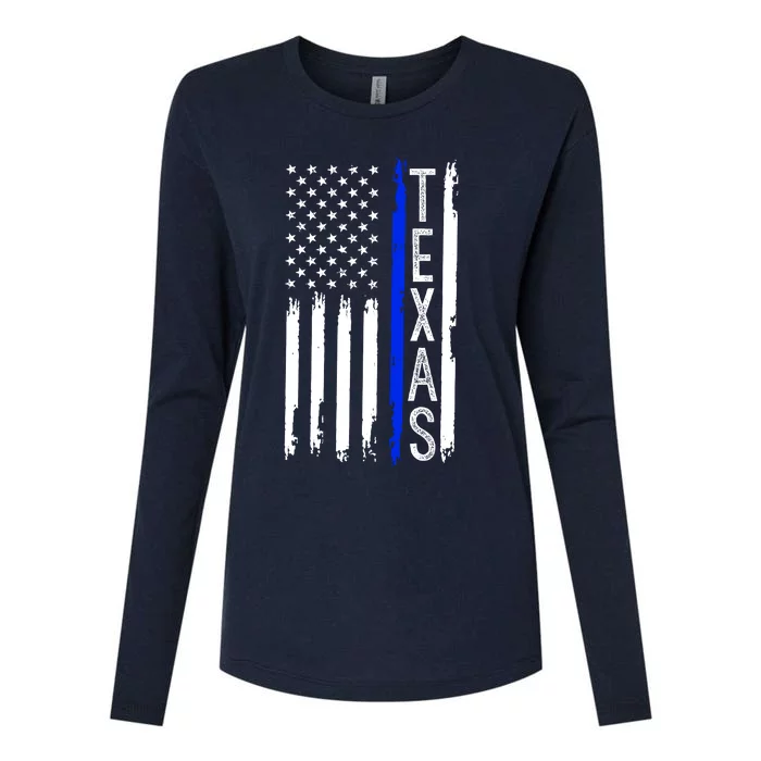 Texas Thin Blue Line Flag Police Design Womens Cotton Relaxed Long Sleeve T-Shirt