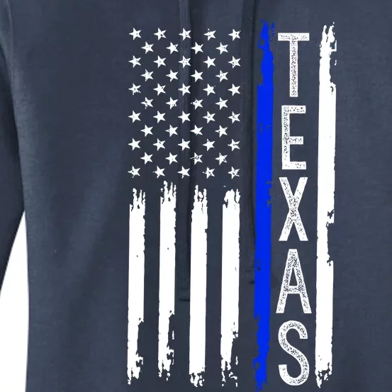 Texas Thin Blue Line Flag Police Design Women's Pullover Hoodie