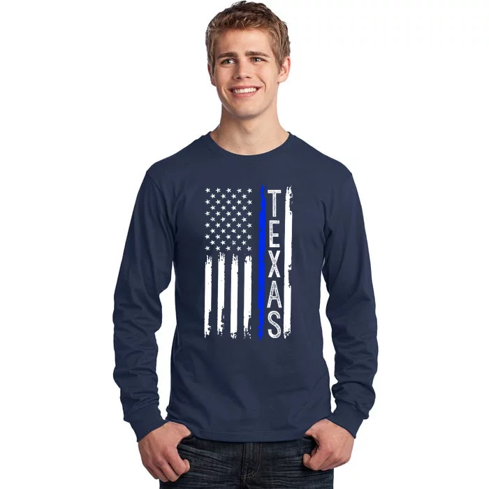 Texas Thin Blue Line Flag Police Design Tall Long Sleeve T-Shirt