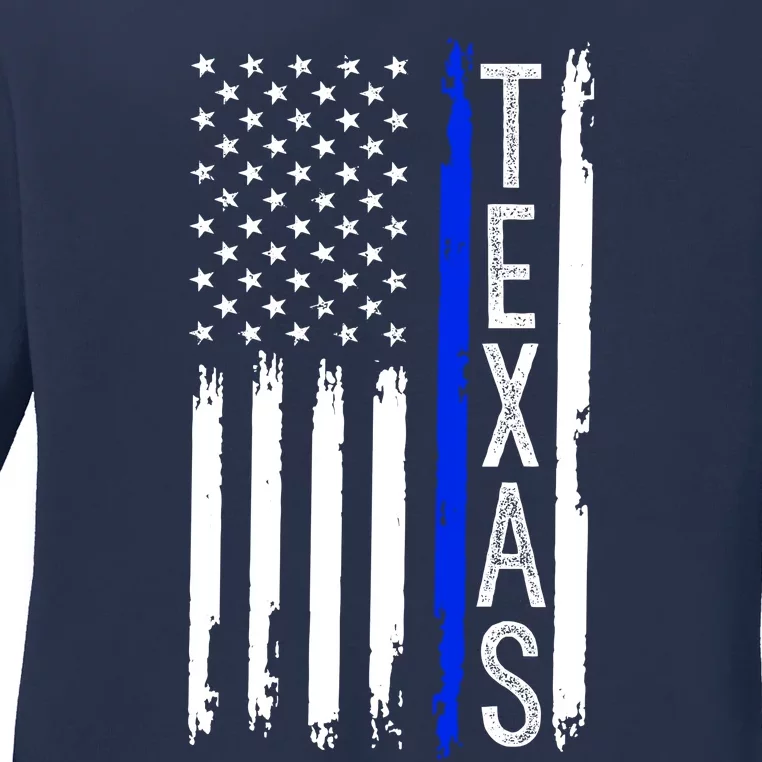 Texas Thin Blue Line Flag Police Design Ladies Long Sleeve Shirt