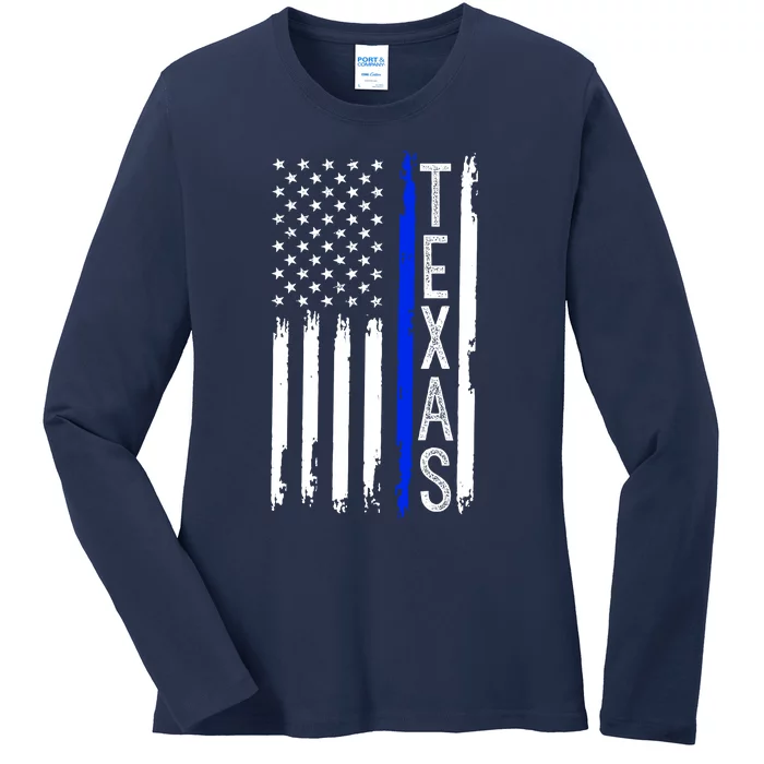 Texas Thin Blue Line Flag Police Design Ladies Long Sleeve Shirt