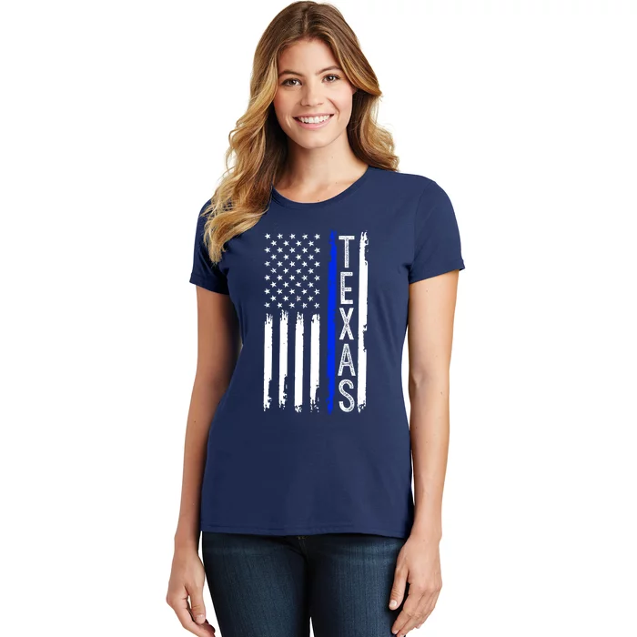 Texas Thin Blue Line Flag Police Design Women's T-Shirt