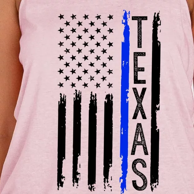 Texas Thin Blue Line Flag Police Design Women's Knotted Racerback Tank