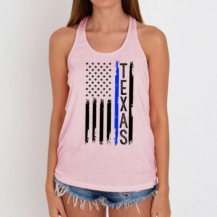 Texas Thin Blue Line Flag Police Design Women's Knotted Racerback Tank