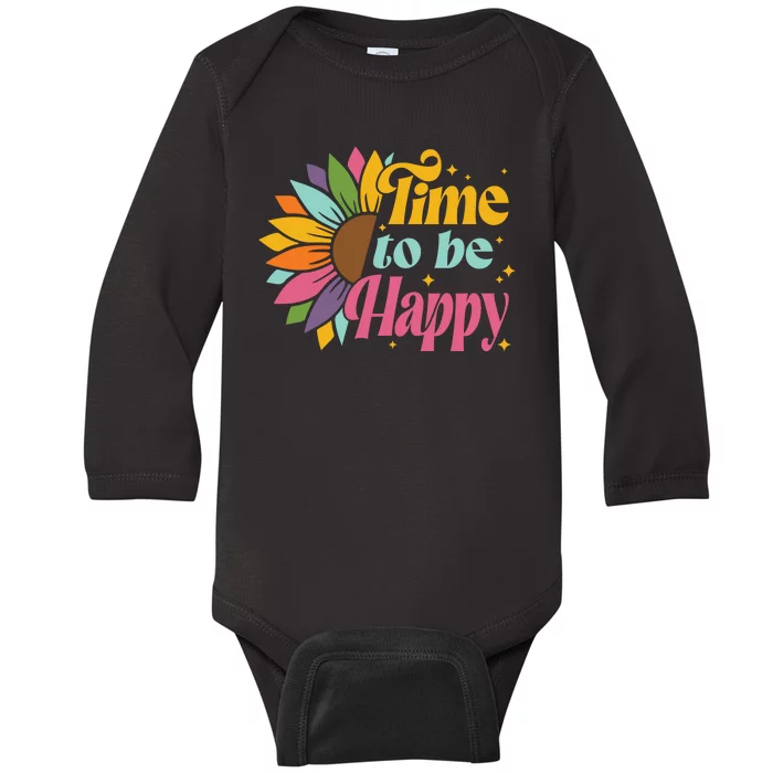 Time To Be Happy Colorful Sunflower Baby Long Sleeve Bodysuit