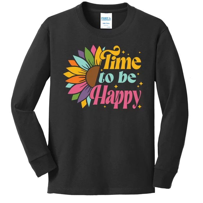 Time To Be Happy Colorful Sunflower Kids Long Sleeve Shirt