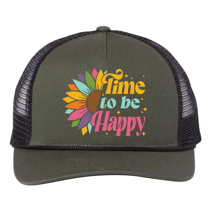 Time To Be Happy Colorful Sunflower Retro Rope Trucker Hat Cap