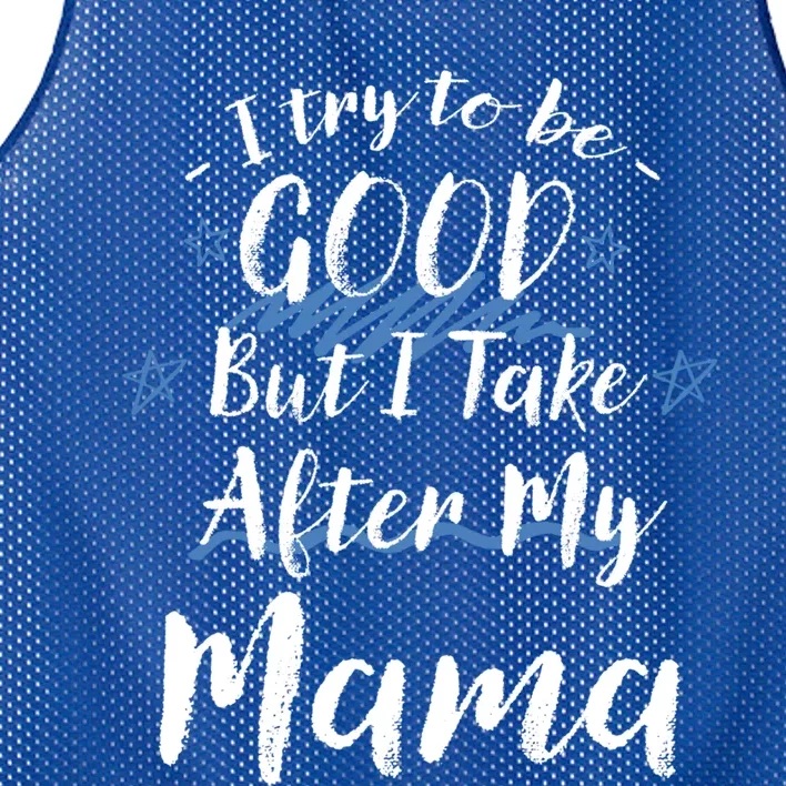 Try To Be Good But I Take After My Mama Funny Mom Humor Cool Gift Mesh Reversible Basketball Jersey Tank