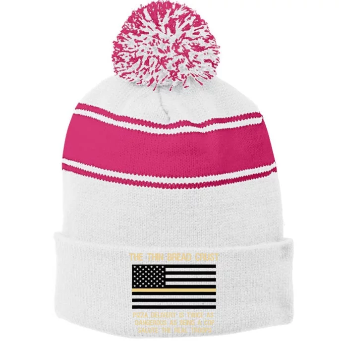 The Thin Bread Crust Support The Real Troops Stripe Pom Pom Beanie