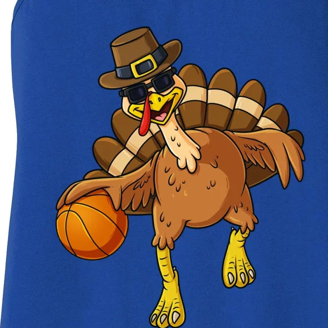 Thanksgiving Turkey Basketball Player Funny Boys Girls Gift Women's Racerback Tank