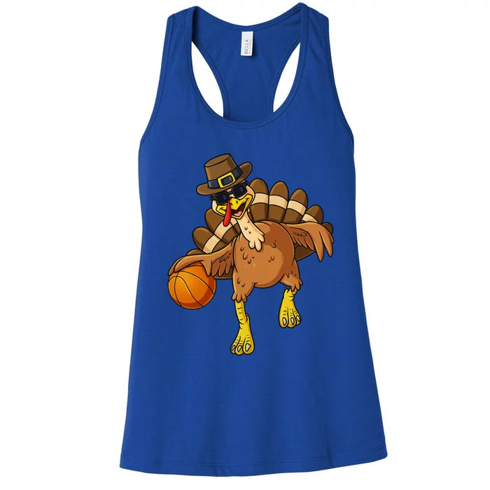 Thanksgiving Turkey Basketball Player Funny Boys Girls Gift Women's Racerback Tank