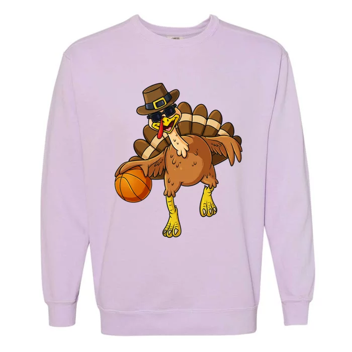 Thanksgiving Turkey Basketball Player Funny Boys Girls Gift Garment-Dyed Sweatshirt