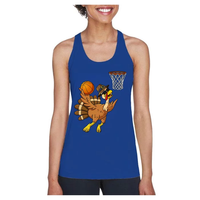 Thanksgiving Turkey Basketball Player Funny Boys Girls Cute Gift Women's Racerback Tank