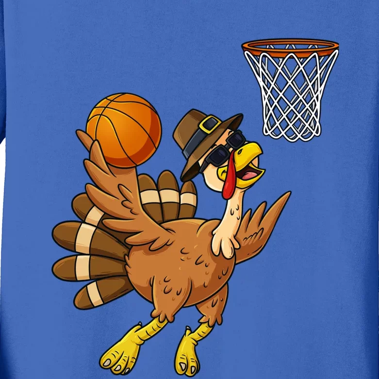 Thanksgiving Turkey Basketball Player Funny Boys Girls Cute Gift Kids Long Sleeve Shirt