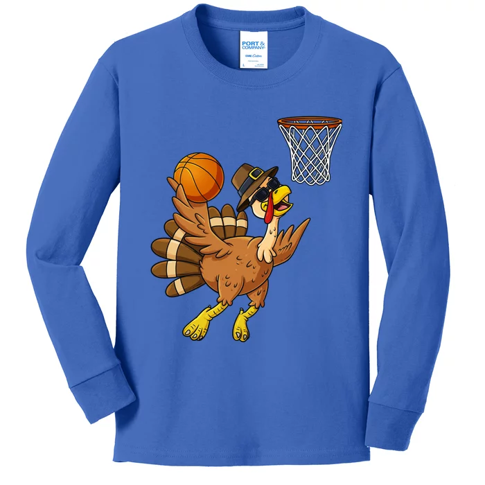 Thanksgiving Turkey Basketball Player Funny Boys Girls Cute Gift Kids Long Sleeve Shirt