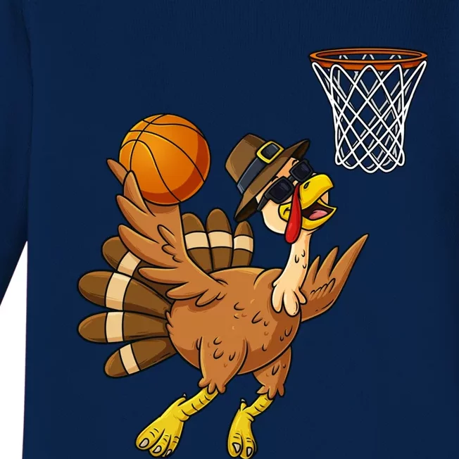 Thanksgiving Turkey Basketball Player Funny Boys Girls Cute Gift Baby Long Sleeve Bodysuit