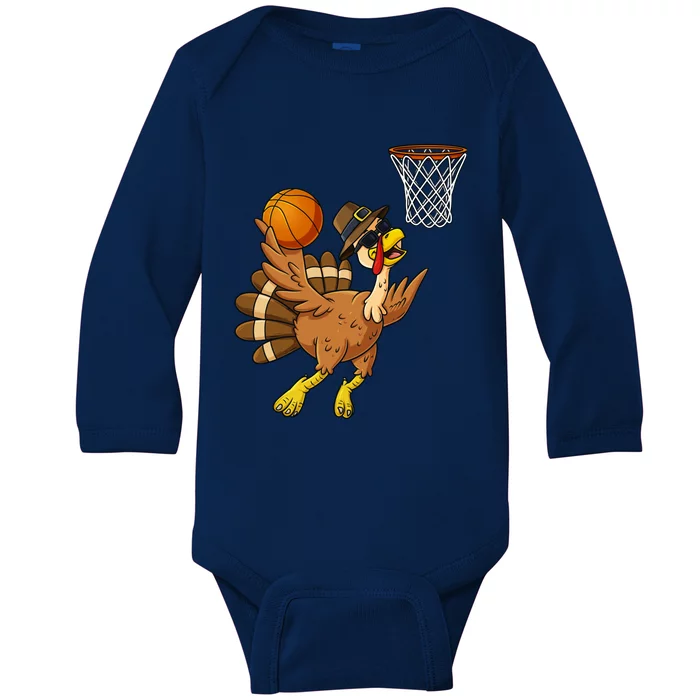 Thanksgiving Turkey Basketball Player Funny Boys Girls Cute Gift Baby Long Sleeve Bodysuit