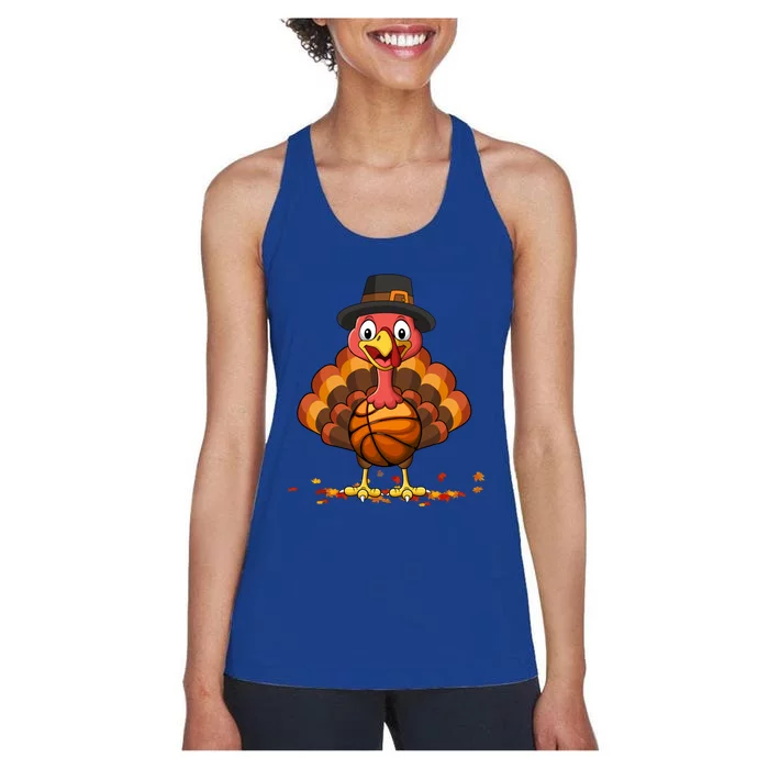 Thanksgiving Turkey Basketball Player Funny Boys Girls Funny Gift Women's Racerback Tank