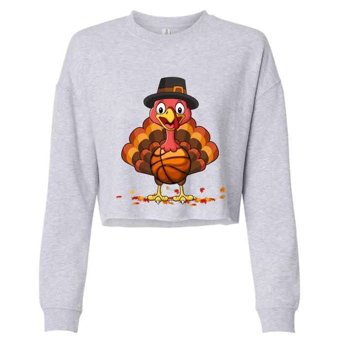 Thanksgiving Turkey Basketball Player Funny Boys Girls Funny Gift Cropped Pullover Crew