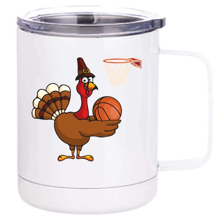 Thanksgiving Turkey Basketball Player Funny Boys Girls Cool Gift Front & Back 12oz Stainless Steel Tumbler Cup