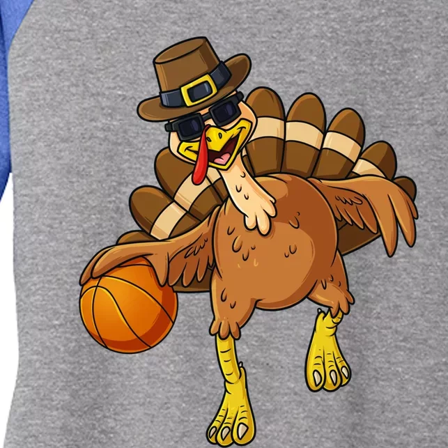 Thanksgiving Turkey Basketball Player Funny Boys Girls Gift Women's Tri-Blend 3/4-Sleeve Raglan Shirt