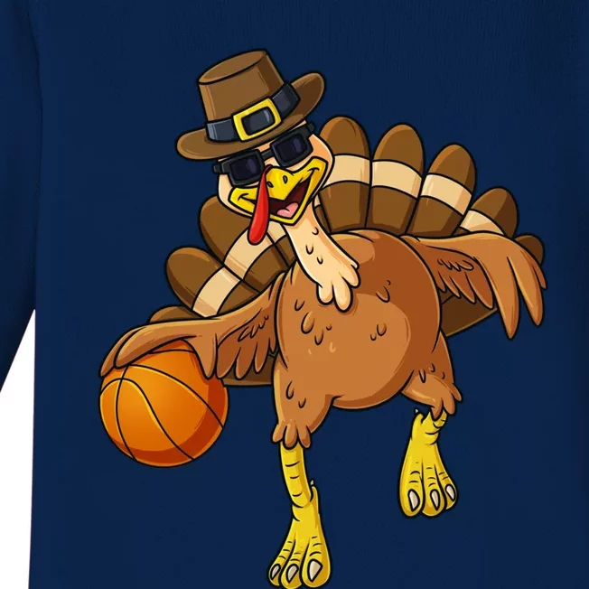 Thanksgiving Turkey Basketball Player Funny Boys Girls Gift Baby Long Sleeve Bodysuit