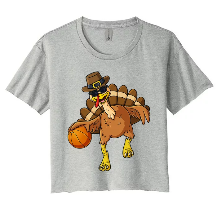 Thanksgiving Turkey Basketball Player Funny Boys Girls Gift Women's Crop Top Tee