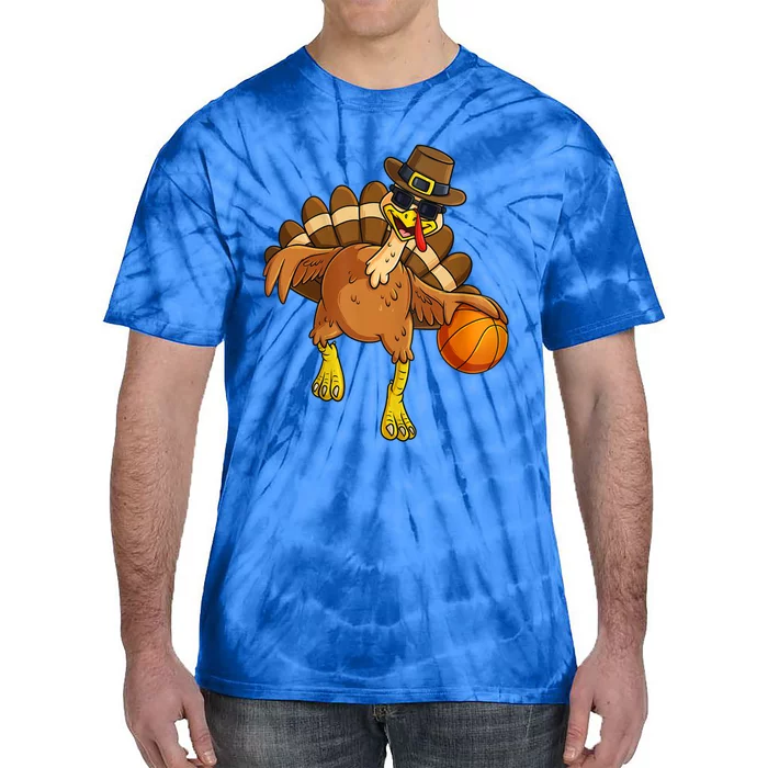 Thanksgiving Turkey Basketball Player Pilgrim Boys Gift Tie-Dye T-Shirt