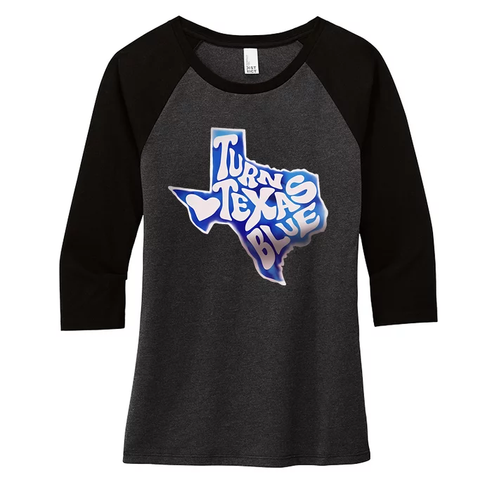 Turn Texas Blue Original Design Blue Wave Women's Tri-Blend 3/4-Sleeve Raglan Shirt