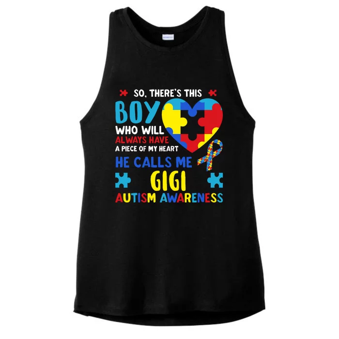 ThereS This Boy He Calls Me Gigi Gg Autism Awareness Ladies Tri-Blend Wicking Tank