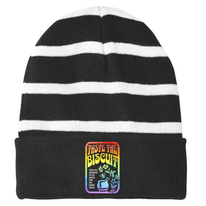 Taste The Biscuit Taste The Goodness Striped Beanie with Solid Band