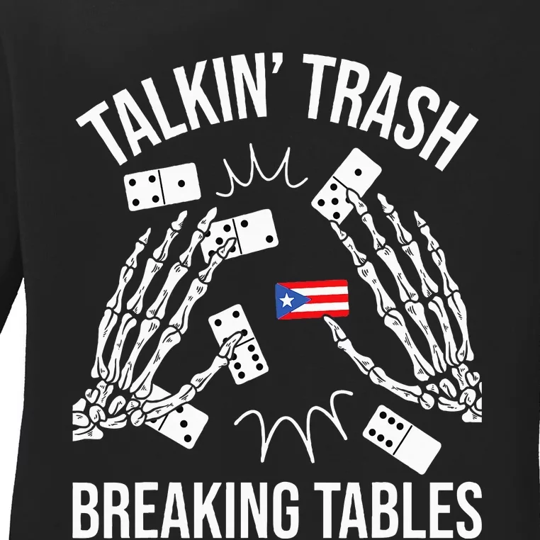 Talking Trash Breaking Tables Dominoes Lover Domino Player Ladies Long Sleeve Shirt