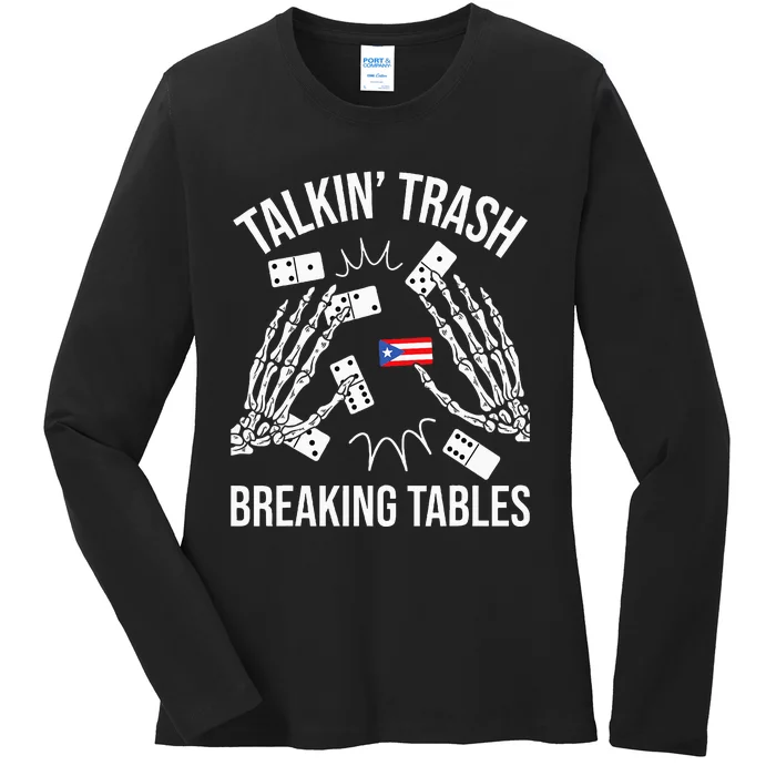 Talking Trash Breaking Tables Dominoes Lover Domino Player Ladies Long Sleeve Shirt