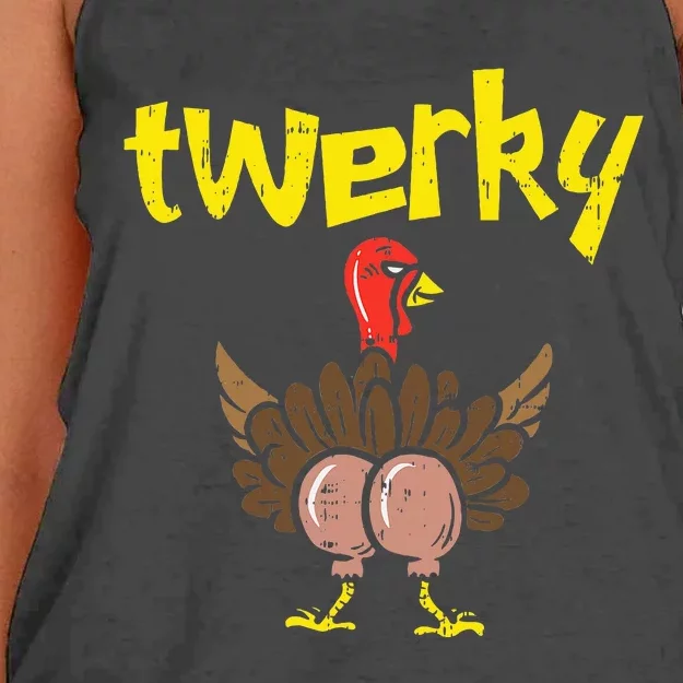 Twerky Turkey Butt Thanksgiving Twerk Dance Pun Women's Knotted Racerback Tank