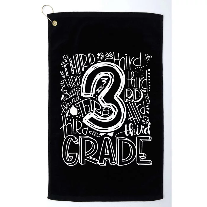 Team Teacher Back To School 3rd Third Grade Typography Platinum Collection Golf Towel