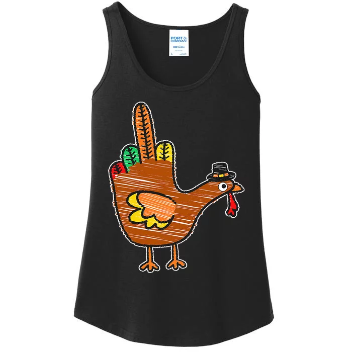 Thanksgiving Turkey Bird Middle Finger Ladies Essential Tank