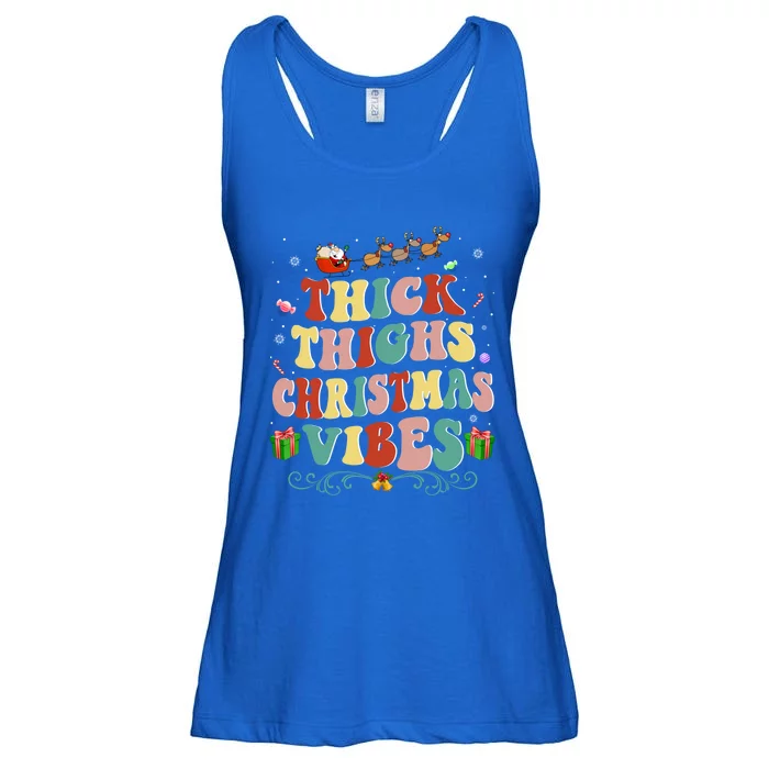 Thick Thighs Christmas Vibes Retro Santa Groovy Xmas Hippie Gift Ladies Essential Flowy Tank